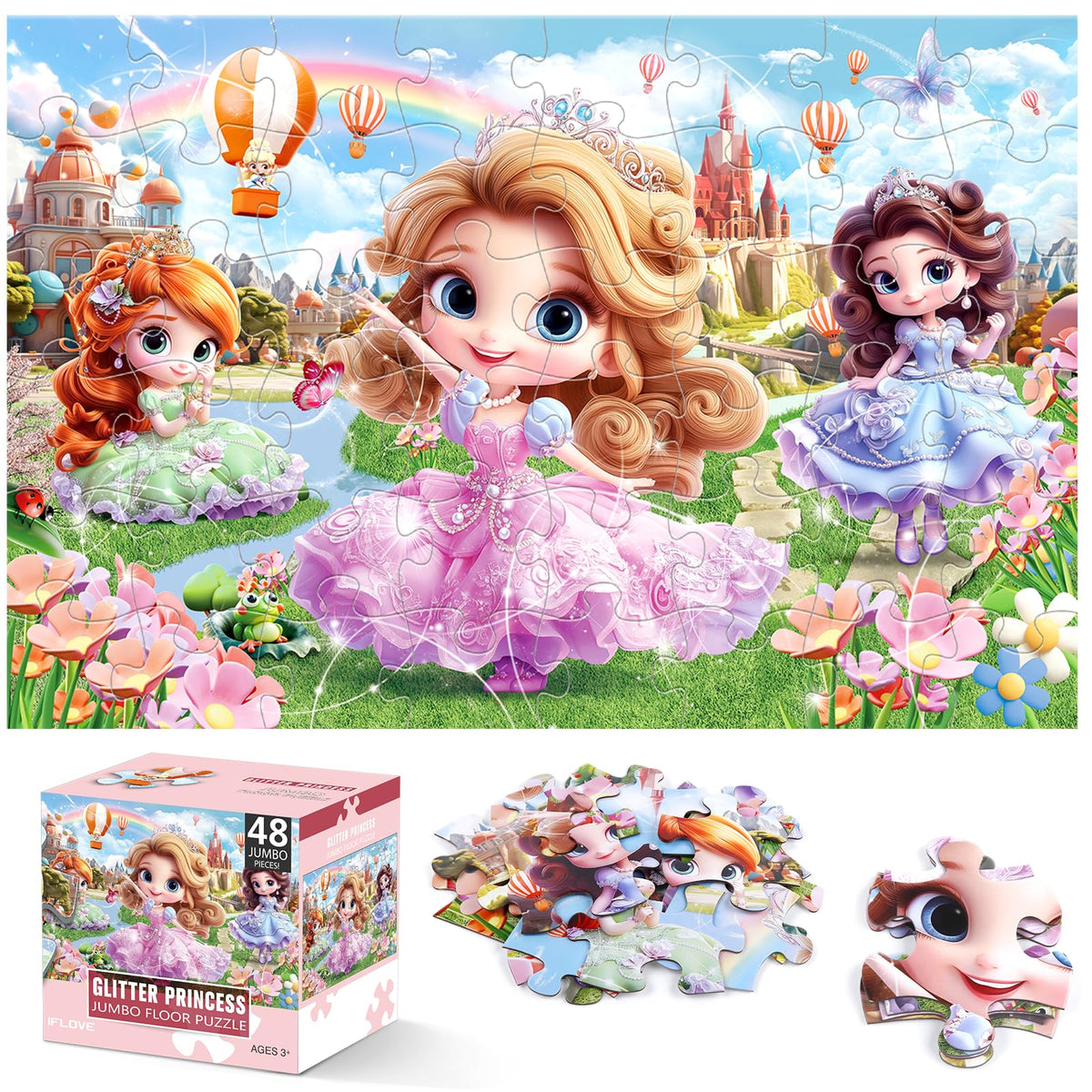 IFLOVE jumbo floor puzzle-princess kingdom, a vibrant scene that sparks imaginative play and concentration.