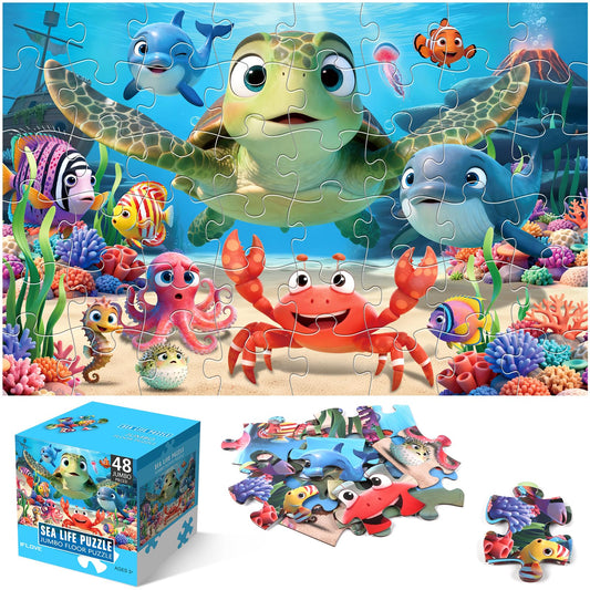 IFLOVE jumbo floor puzzle sea turtle underwater scene supports spatial awareness and fine motor skills