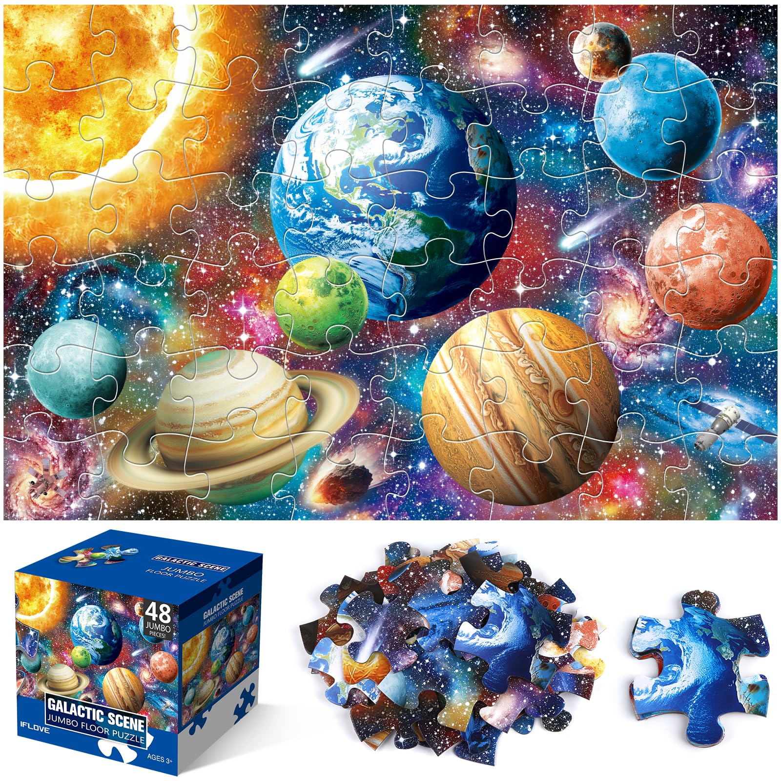 IFLOVE jumbo floor puzzle solar system shows vibrant planets to spark curiosity in kids.