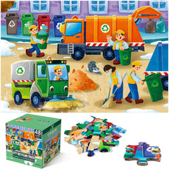 IFLOVE jumbo floor puzzle shows a busy trash truck in a city scene for imaginative play.