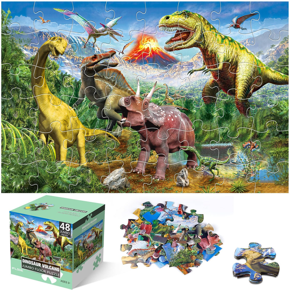 IFLOVE Jumbo Floor Puzzle volcano dinosaur scene boosts curiosity and learning.