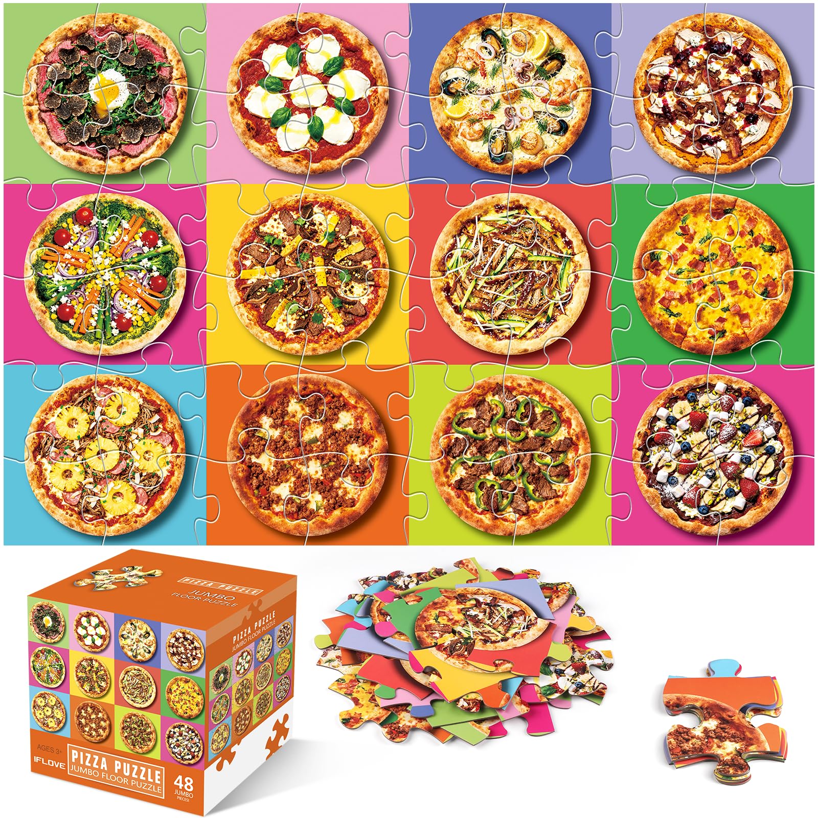IFLOVE jumbo pizza floor puzzle tiles for kids with easy-grip pieces.
