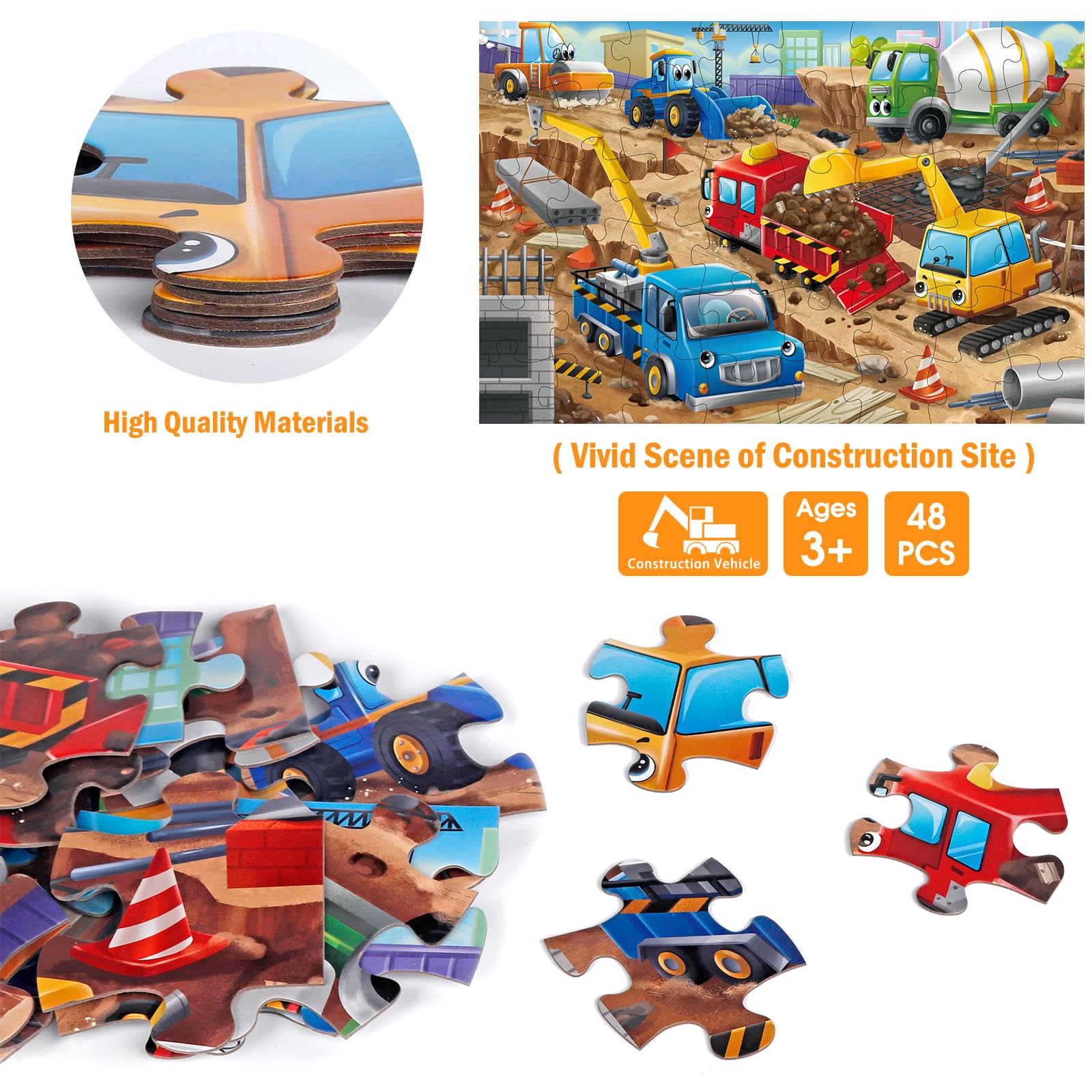 IFLOVE puzzle pieces reveal detailed construction equipment and site graphics.