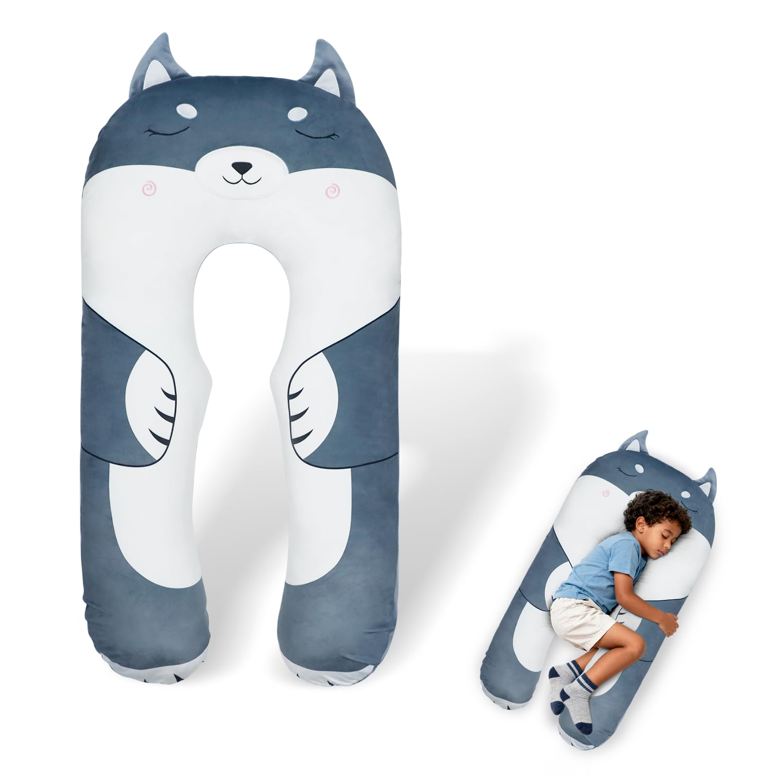 IFOYO dog U-shaped pillow 43-inch in use provides full-body support for sleep
