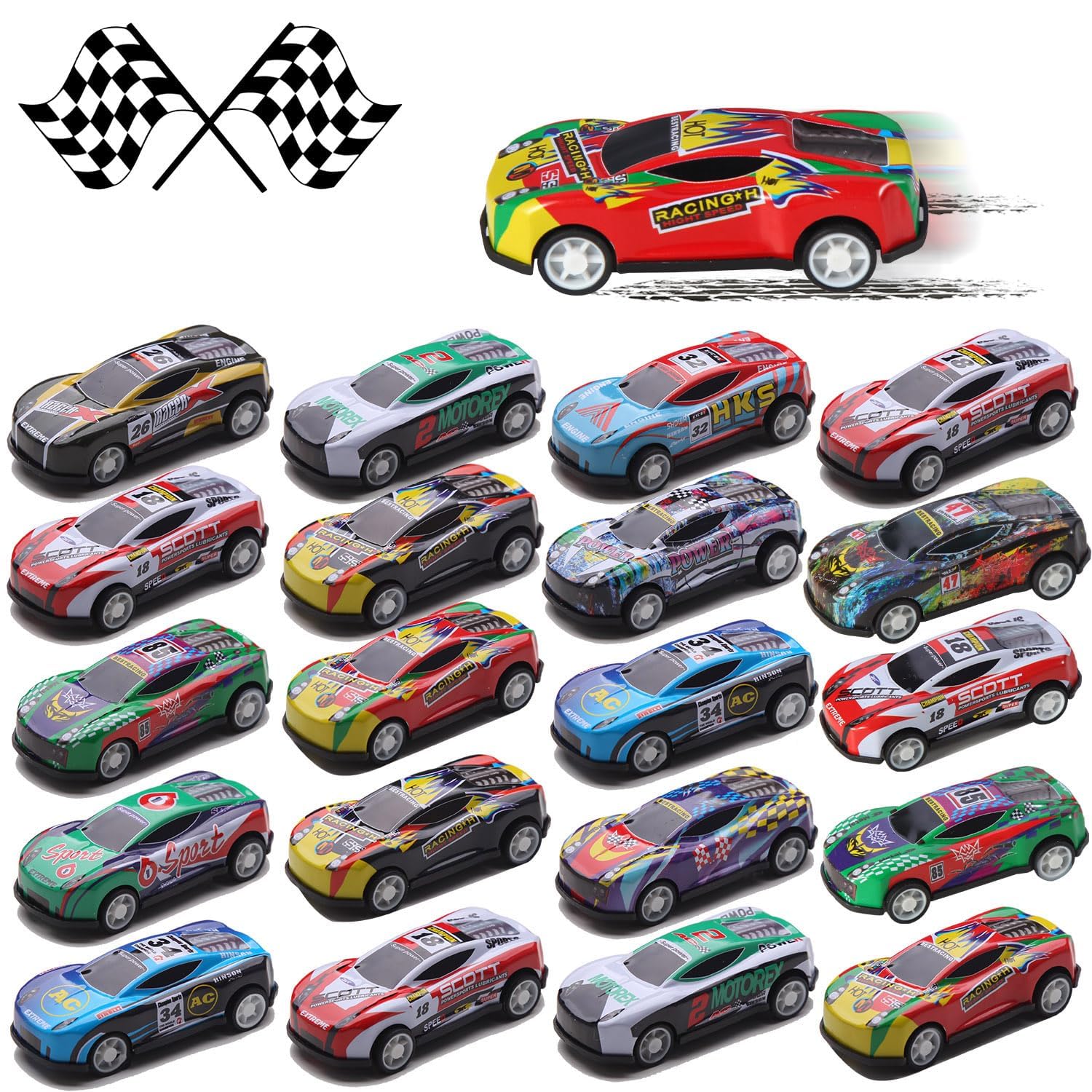iFunLong 30-pack pull back cars in vibrant colors for shared play and party favors.
