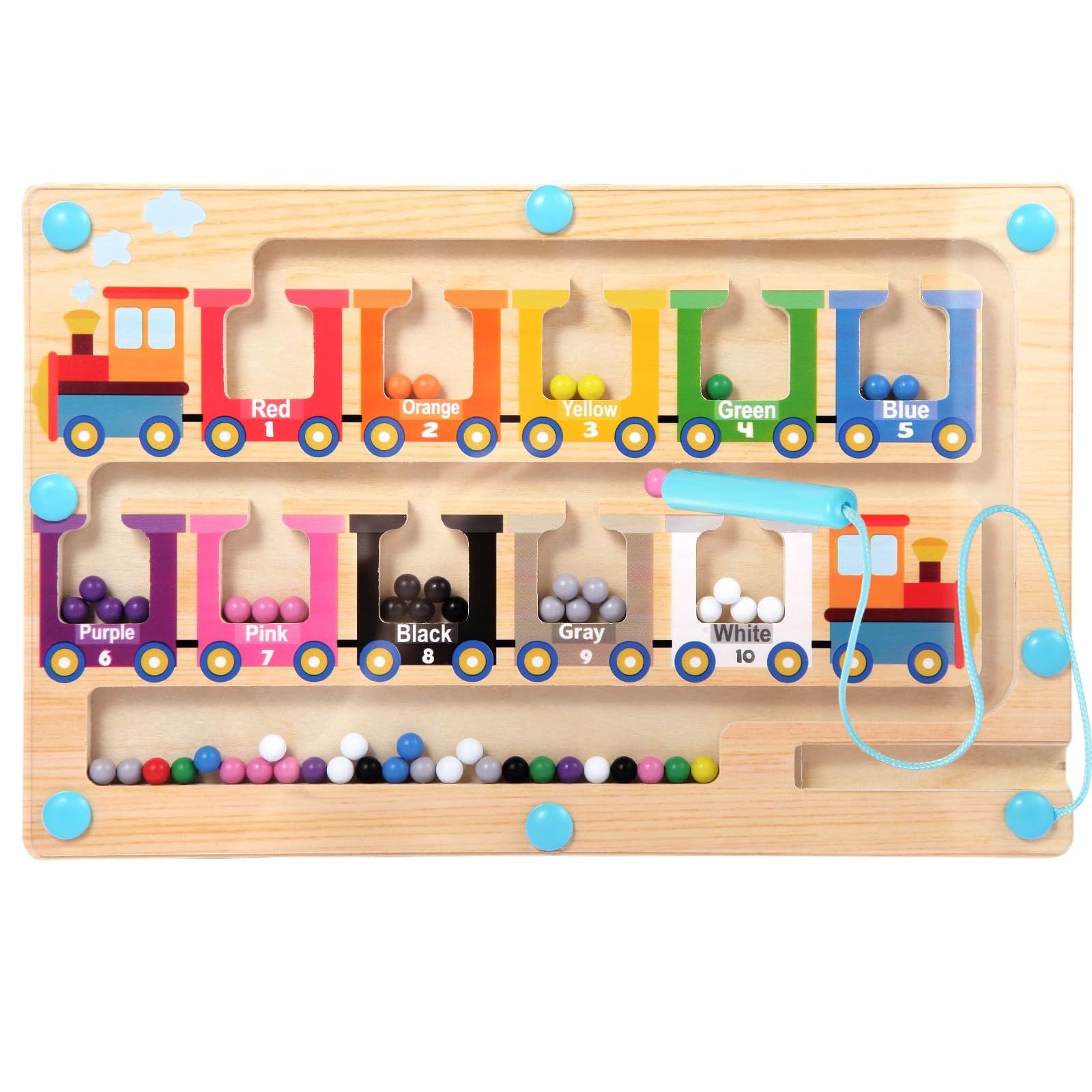 iFunLong Magnetic Color and Number Maze train cars in bright colors foster early math recognition.