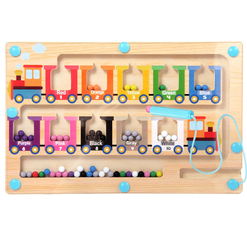 iFunLong Magnetic Color and Number Maze train cars in bright colors foster early math recognition.