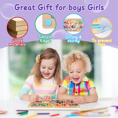 iFunLong Magnetic Color and Number Maze natural wooden board with child-safe finish.