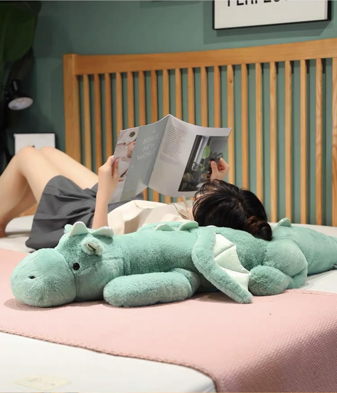 IFX24 green dragon plush 51.2-inch giant hug pillow for lounging