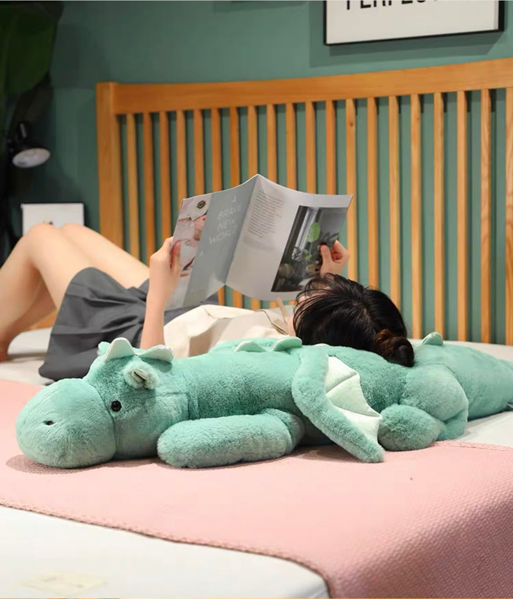 IFX24 green dragon plush 51.2-inch giant hug pillow for lounging
