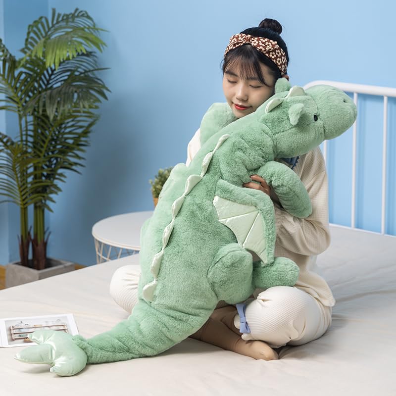 IFX24 Green Dragon Plush 51-inch close-up shows ultra-soft 3D cotton for cozy hugs.