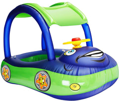 iGeeKid blue inflatable baby pool float with canopy offering shaded fun for infants