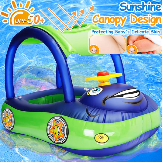iGeeKid blue swim car boat seat shows secure seating for toddlers during water play