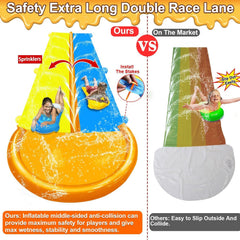 IgeeKid double-lane water slide with boards supports shared summer fun.
