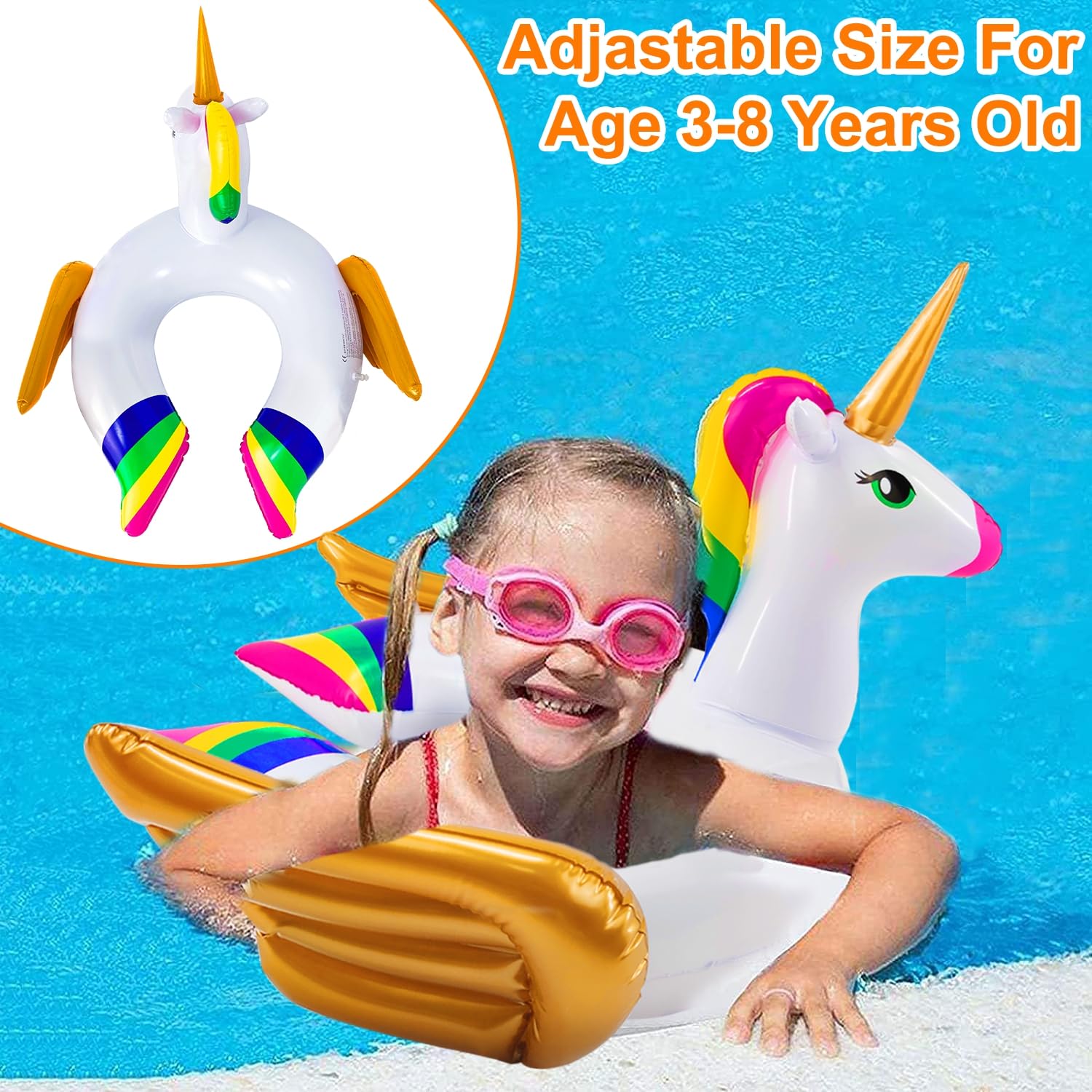 Size detail of iGeeKid unicorn float measuring 24.4 by 24.4 by 22 inches.