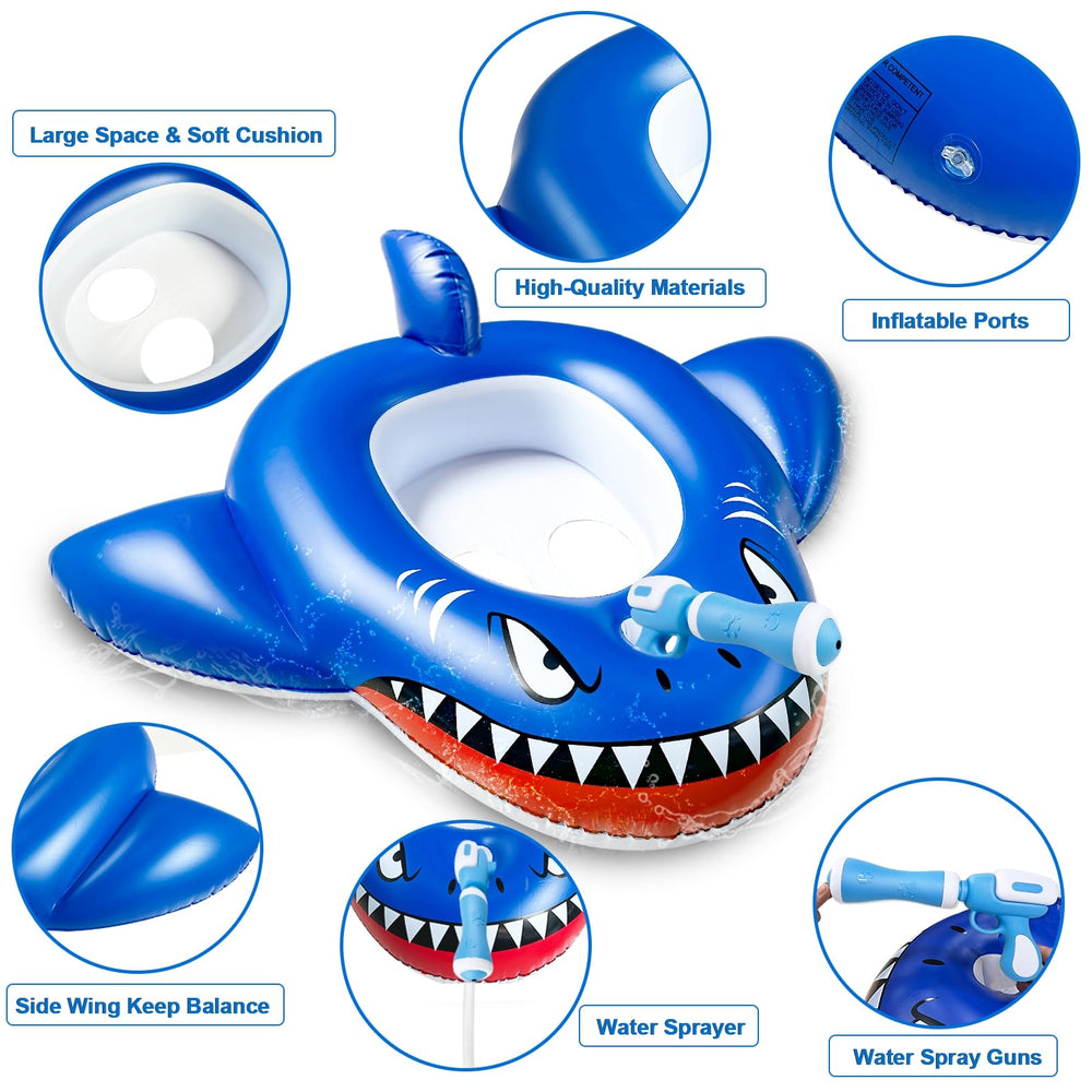iGeeKid water guns mounted on shark float for interactive water play