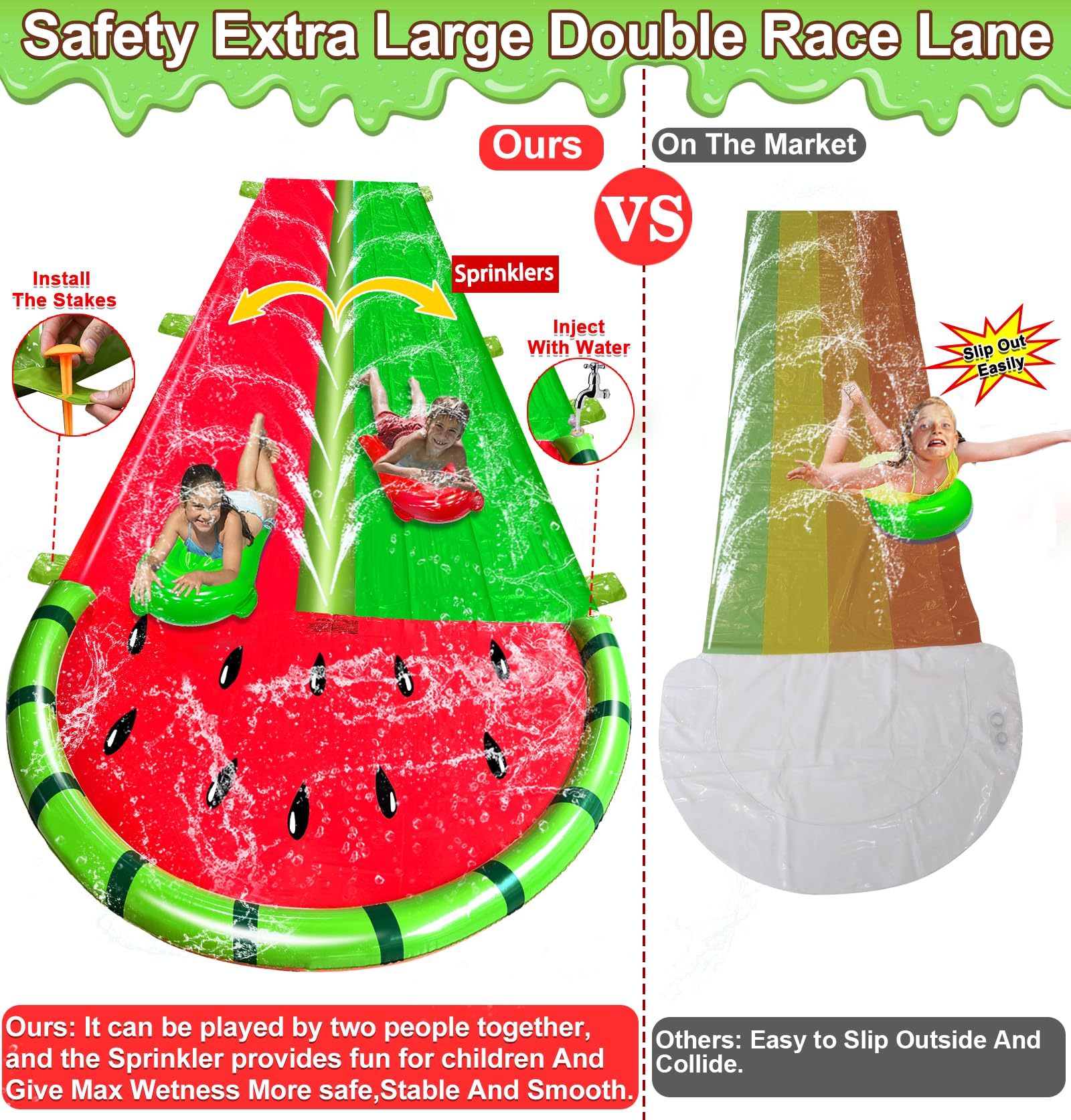 iGeeKid watermelon lawn water slide assembly show easy setup for backyard play.