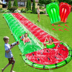 iGeeKid watermelon lawn water slide wide view ready for family fun on sunny days.