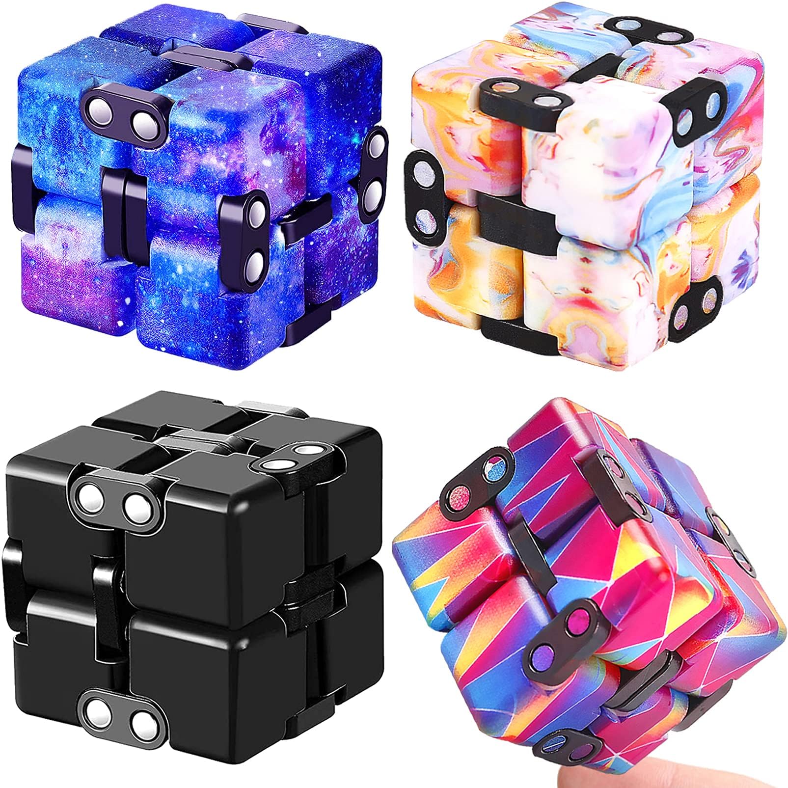 IGINOA Infinity Cube four-pack with colorful cubes for portable stress relief.