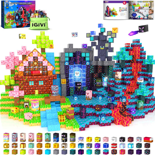 IGIVI 300-piece magnetic blocks set pieces displayed for open-ended creative building
