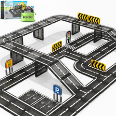IGIVI magnetic road tiles set with 16 bricks for imaginative road building
