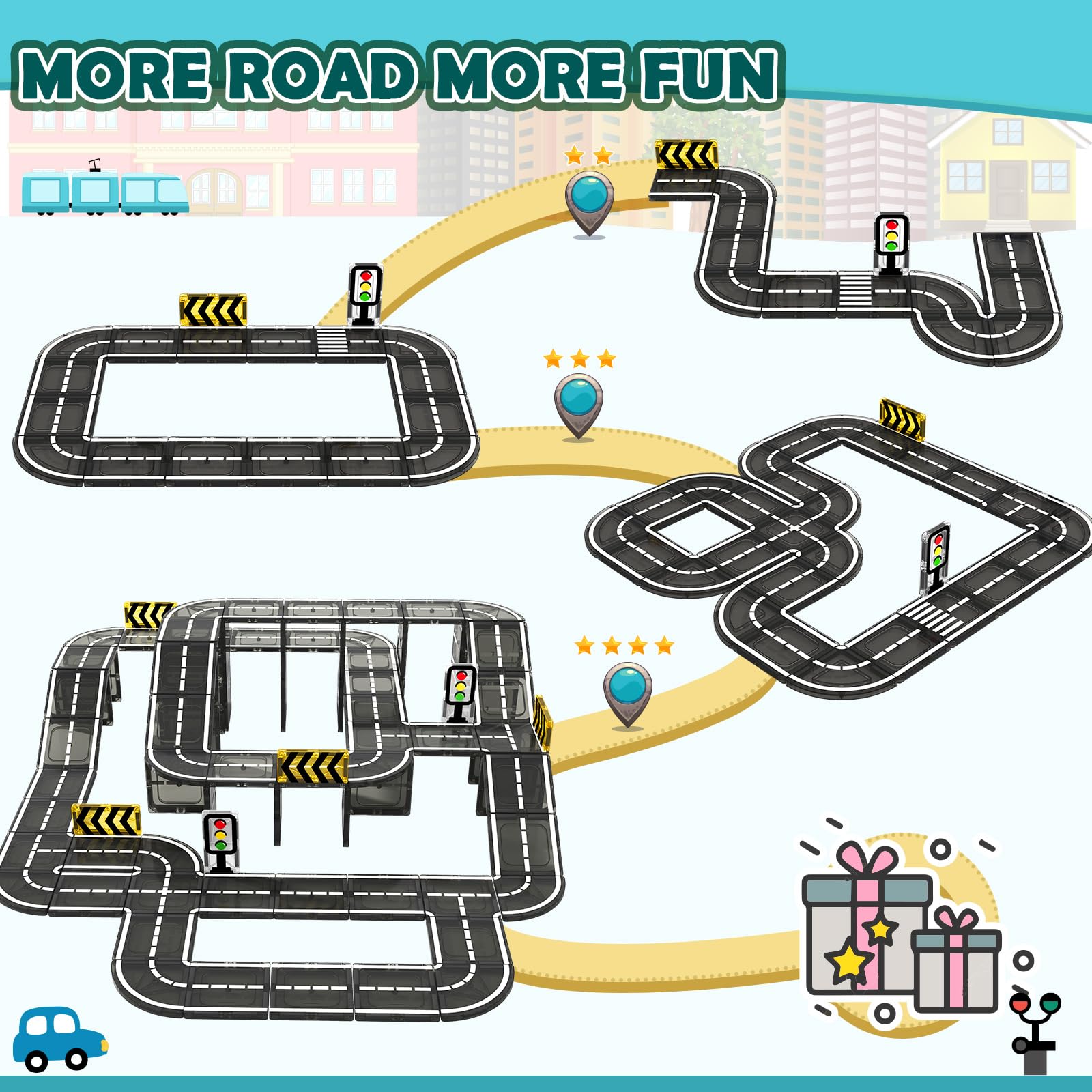 IGIVI road tiles for indoor and outdoor play boosting fine motor skills during construction.