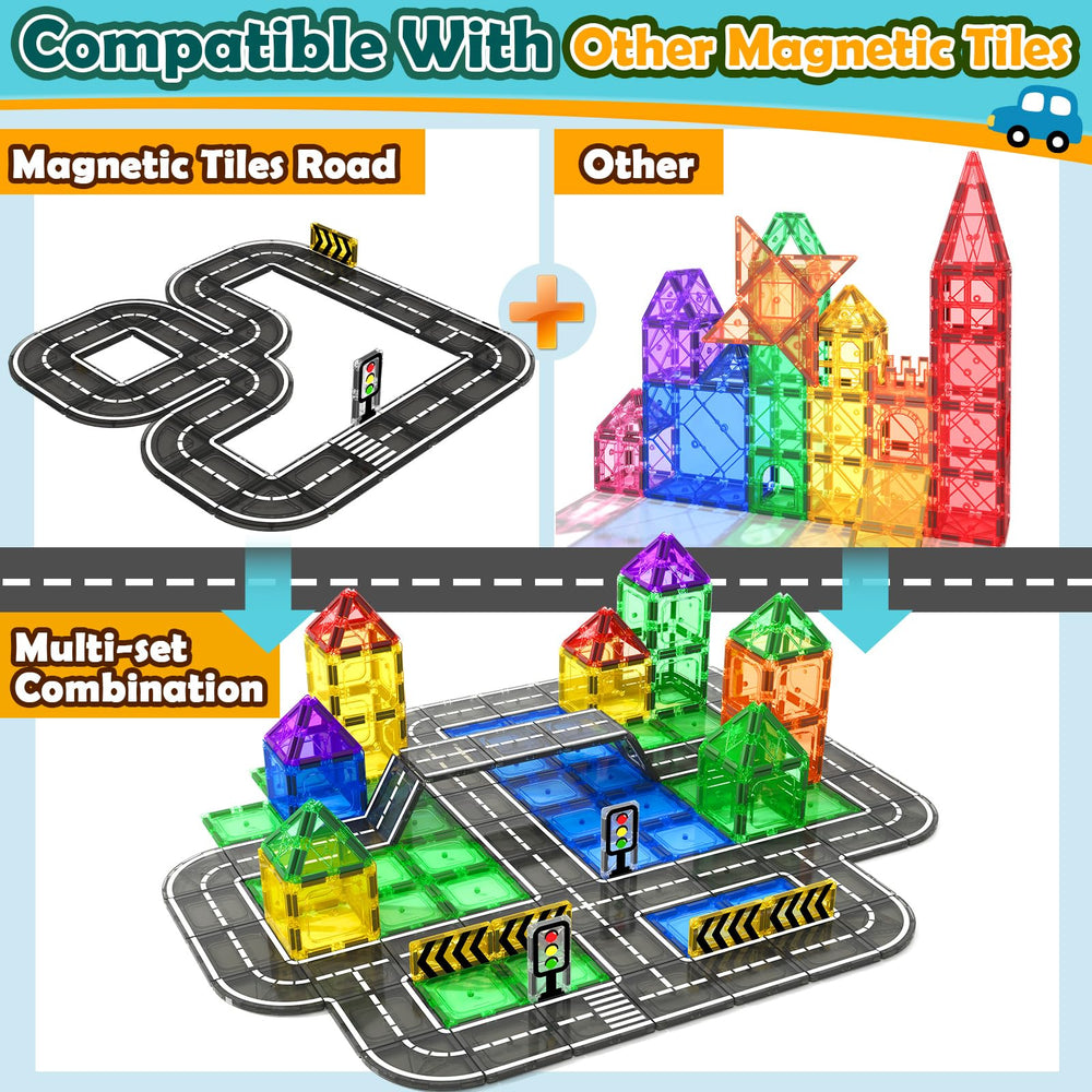 IGIVI road tiles with traffic signs supporting imaginative city designs and learning through play.