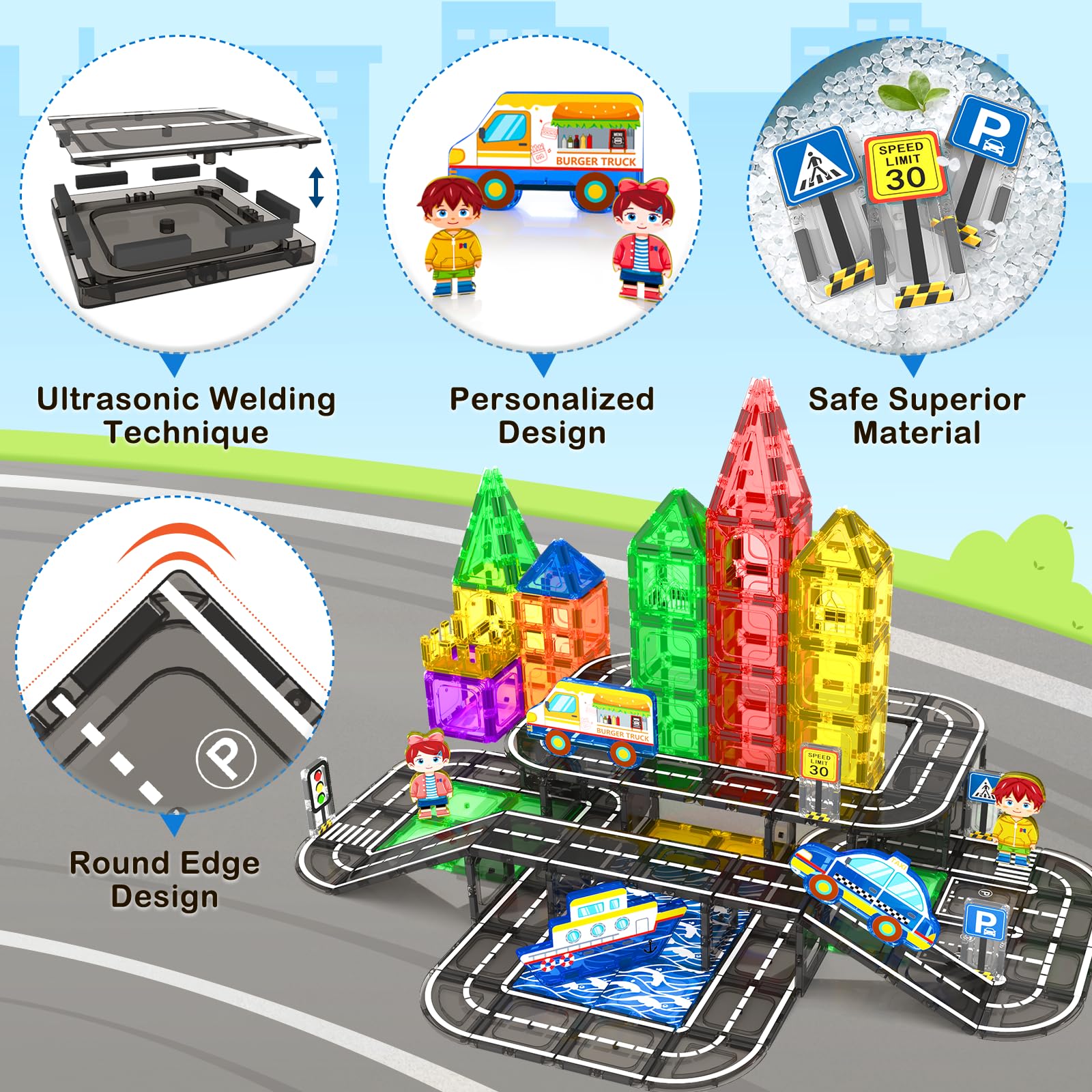 IGIVI vehicles and traffic signs tiles create dynamic play scenes encouraging planning and role-play.
