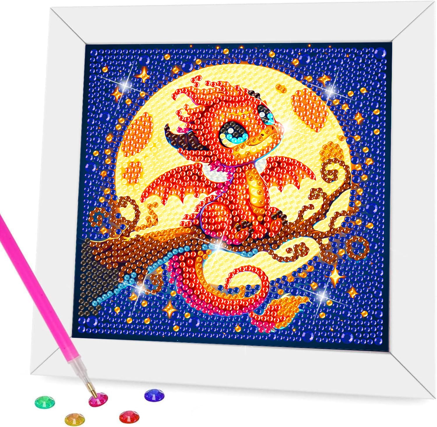 igoodom Dragon Diamond Art Kit with Frame, inviting quick, kid-friendly creativity.
