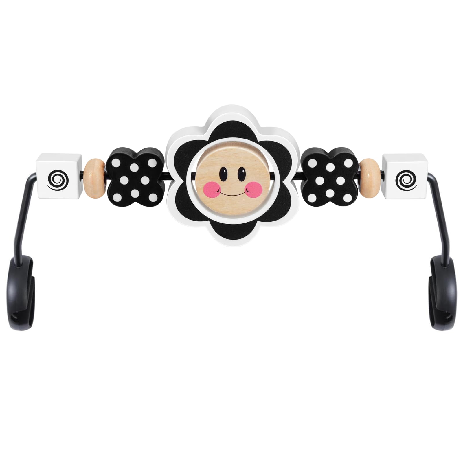 iGRATENS Baby Bjorn Bouncer Toy Bar with black and white flowers attracts baby's attention.