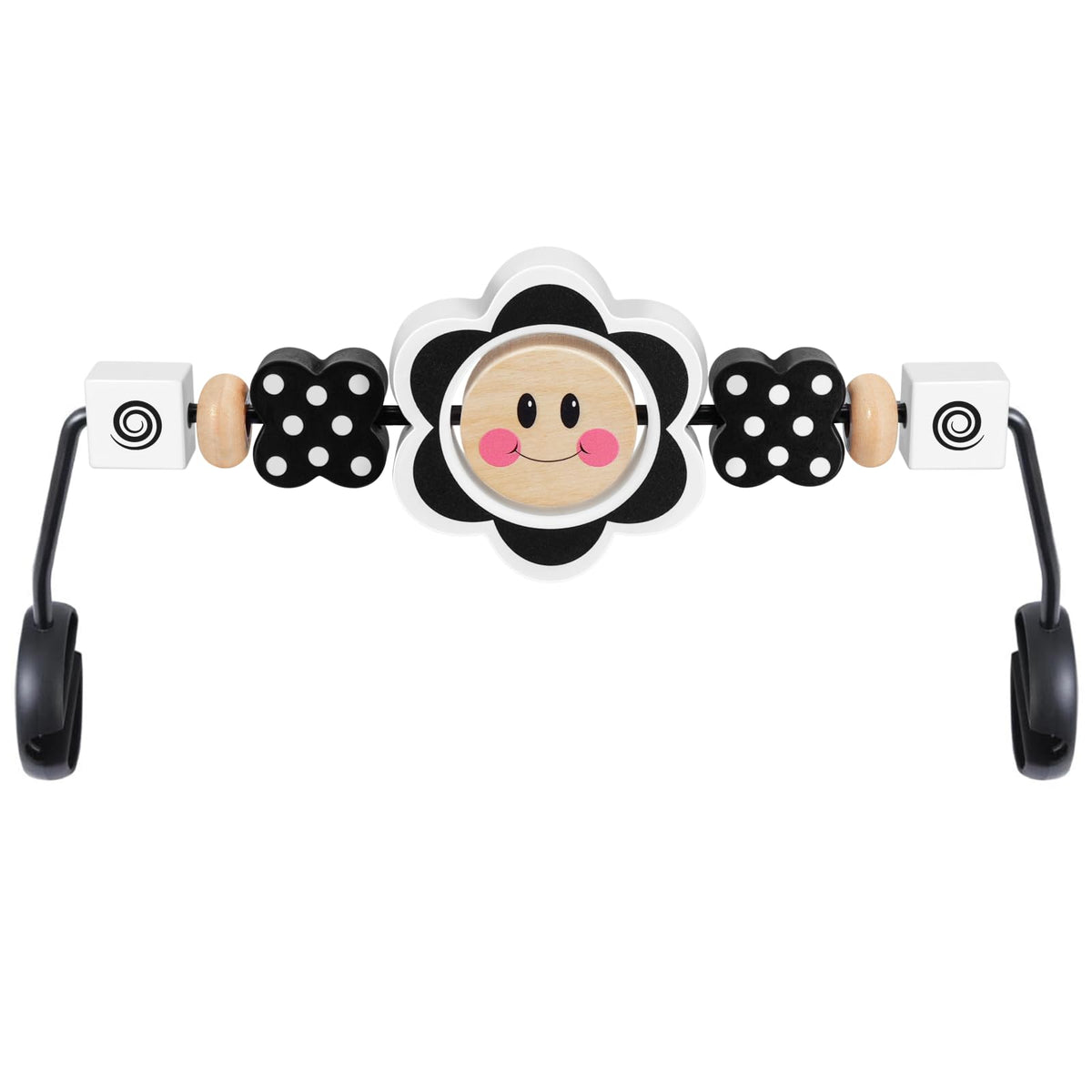 iGRATENS Baby Bjorn Bouncer Toy Bar with black and white flowers attracts baby's attention.