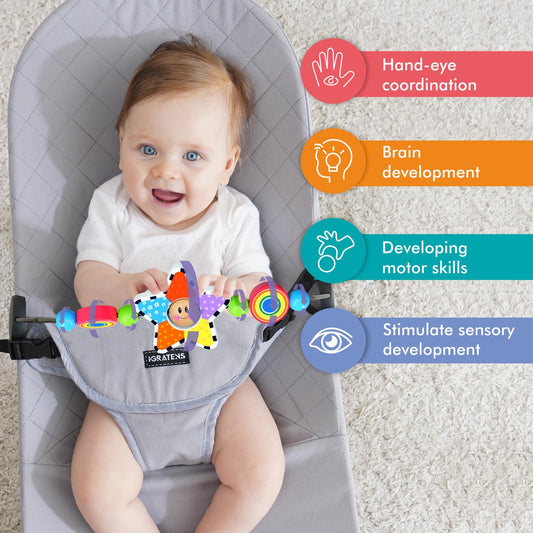 iGRATENS Bouncer Toy Bar showing reversible design to boost hand-eye coordination