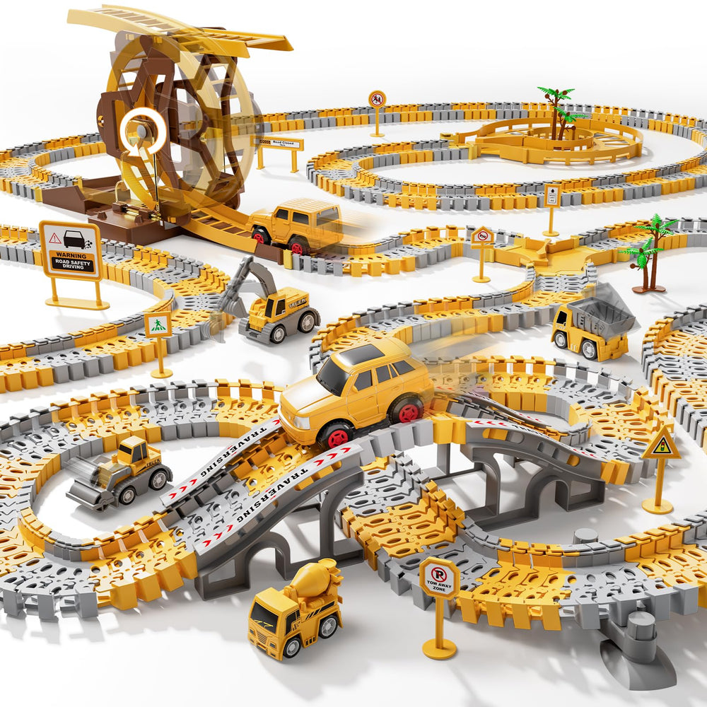 iHaHa 299 PCS construction race track with a bridge for imaginative play.