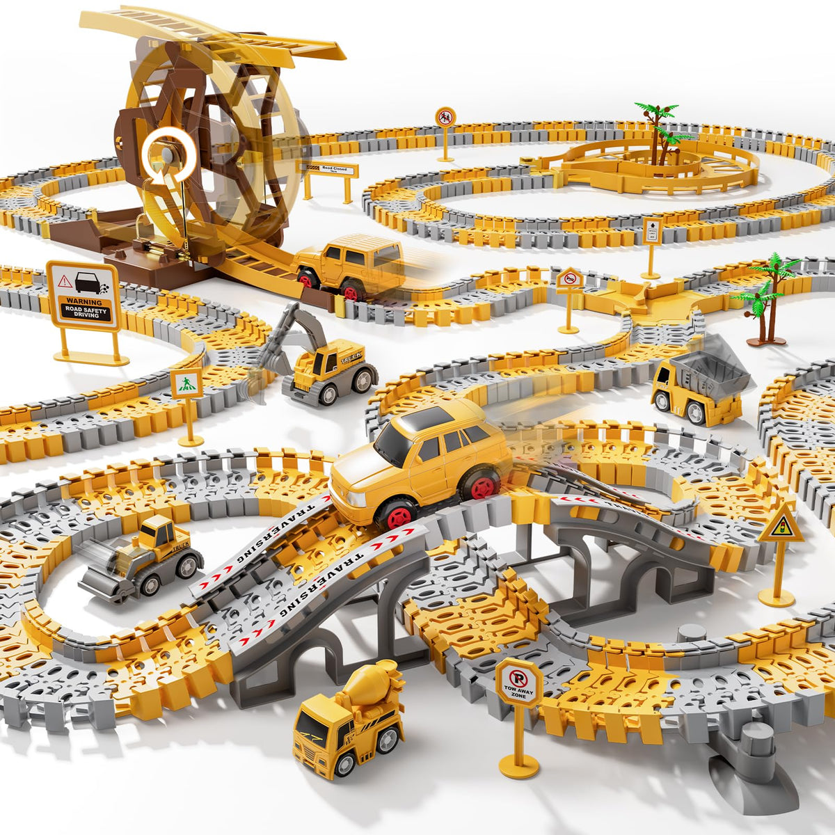 iHaHa 299 PCS construction race track with a bridge for imaginative play.