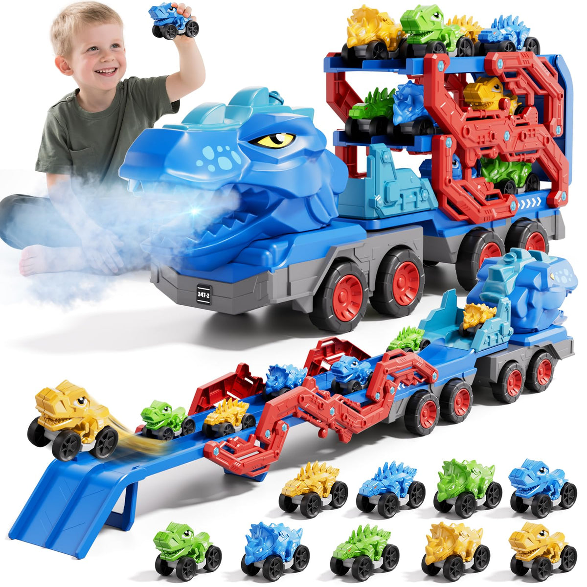 IHAHA dinosaur truck foldable track for double-lane racing