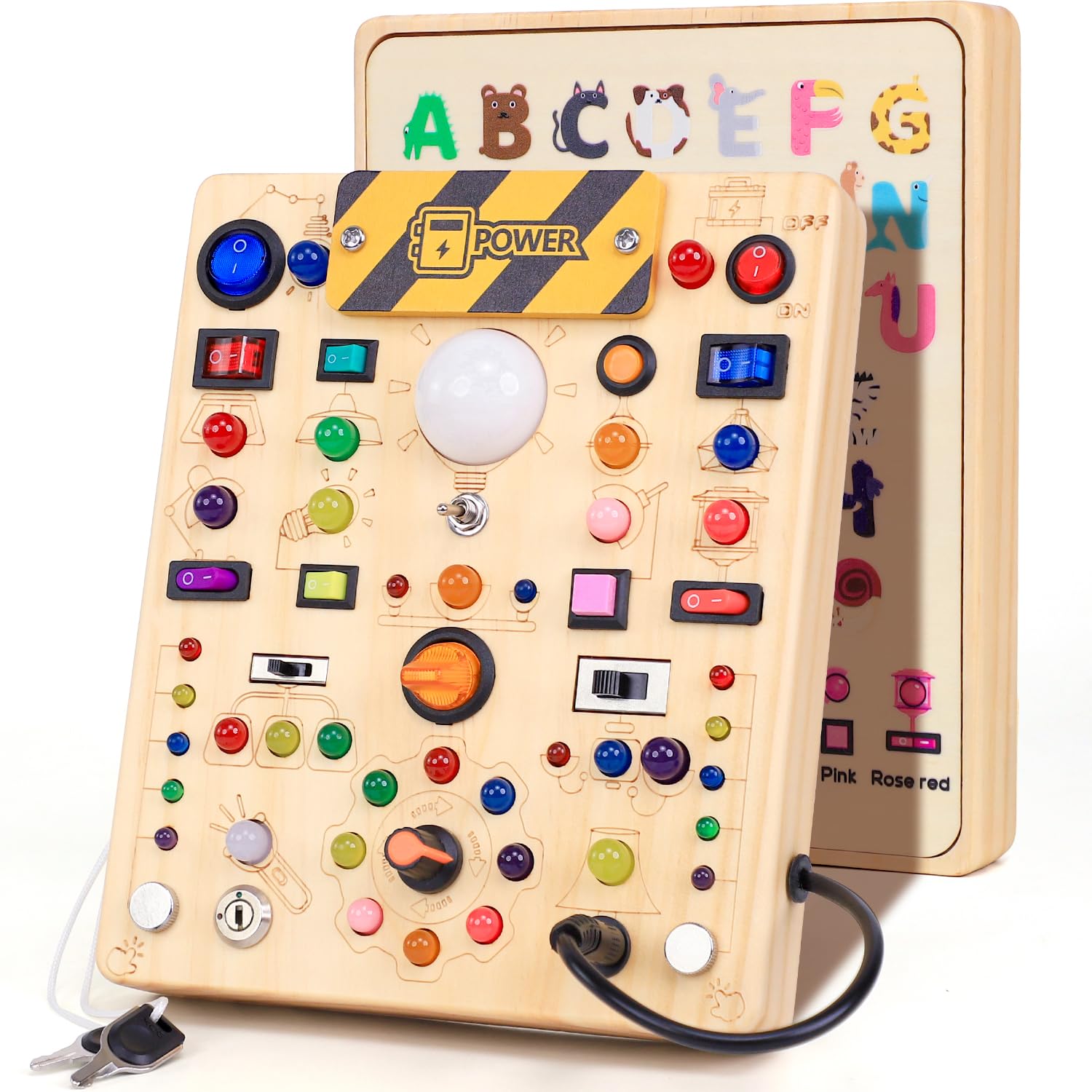 iHarPro busy board with 19 LED switches for tactile learning.