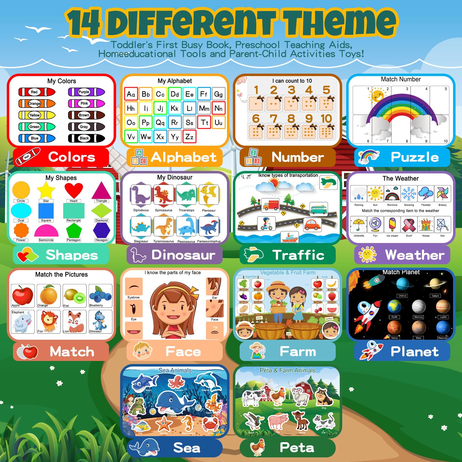 iHarPro Busy Book Farm Animals theme, encourages pretend play and fine motor practice.