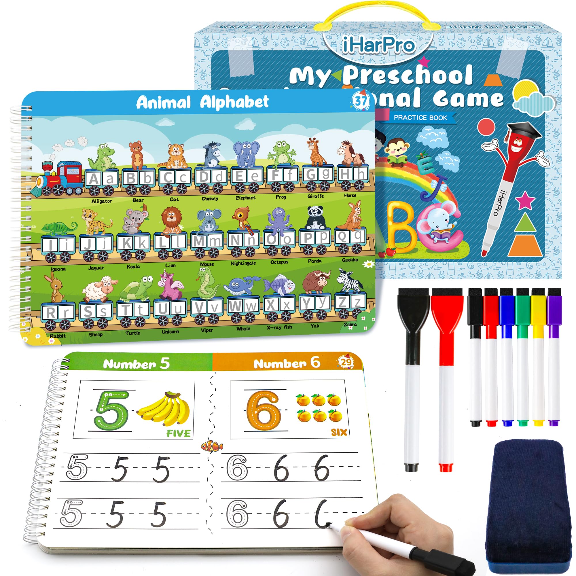 iHarPro handwriting tracing book for kids ages 3-5 improves fine motor skills.