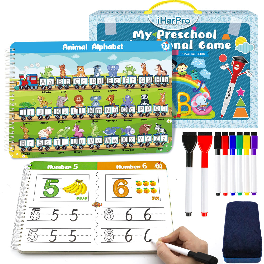 iHarPro handwriting tracing book for kids ages 3-5 improves fine motor skills.