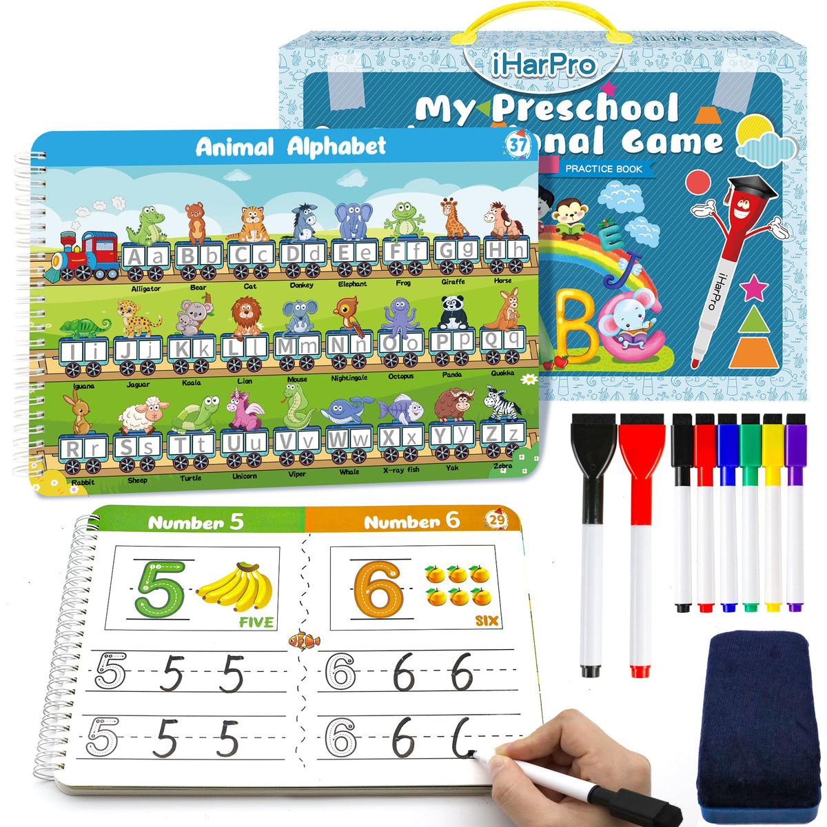 iHarPro handwriting tracing book for kids ages 3-5 improves fine motor skills.