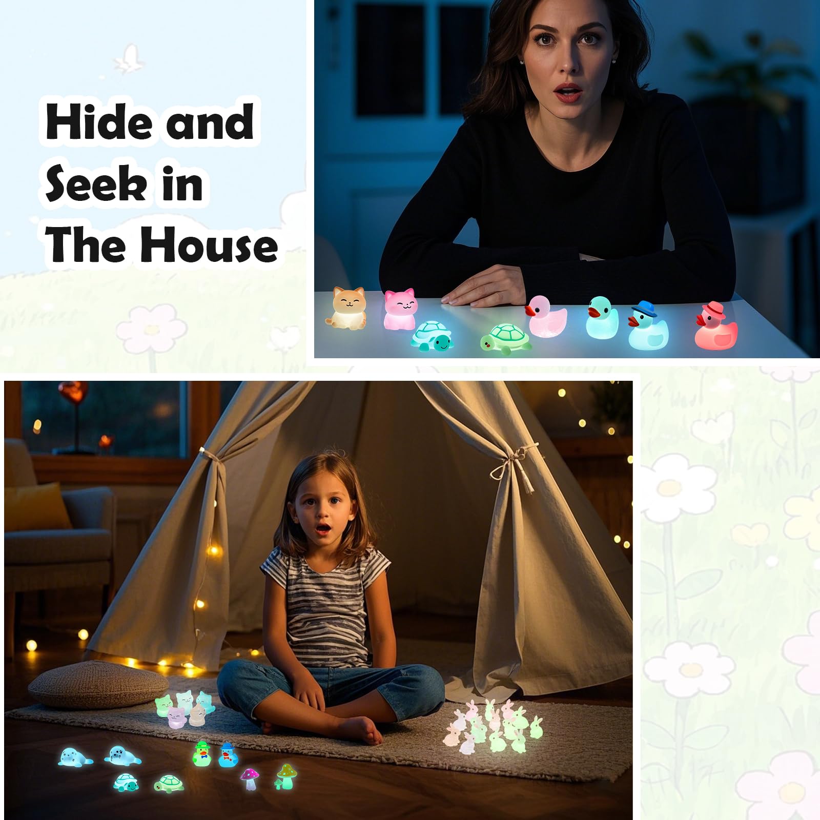 IHFAIO mini resin dinosaurs glow in the dark, playful accents for kids rooms.