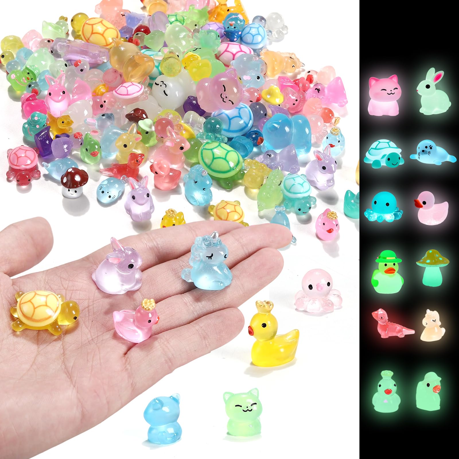 IHFAIO mini resin ducks glow in the dark, ideal for desk decor and DIY projects.