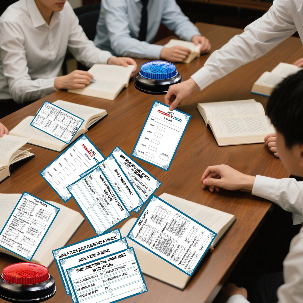 IIDEA Bible Feud durable card stock stands up to repeated game nights.