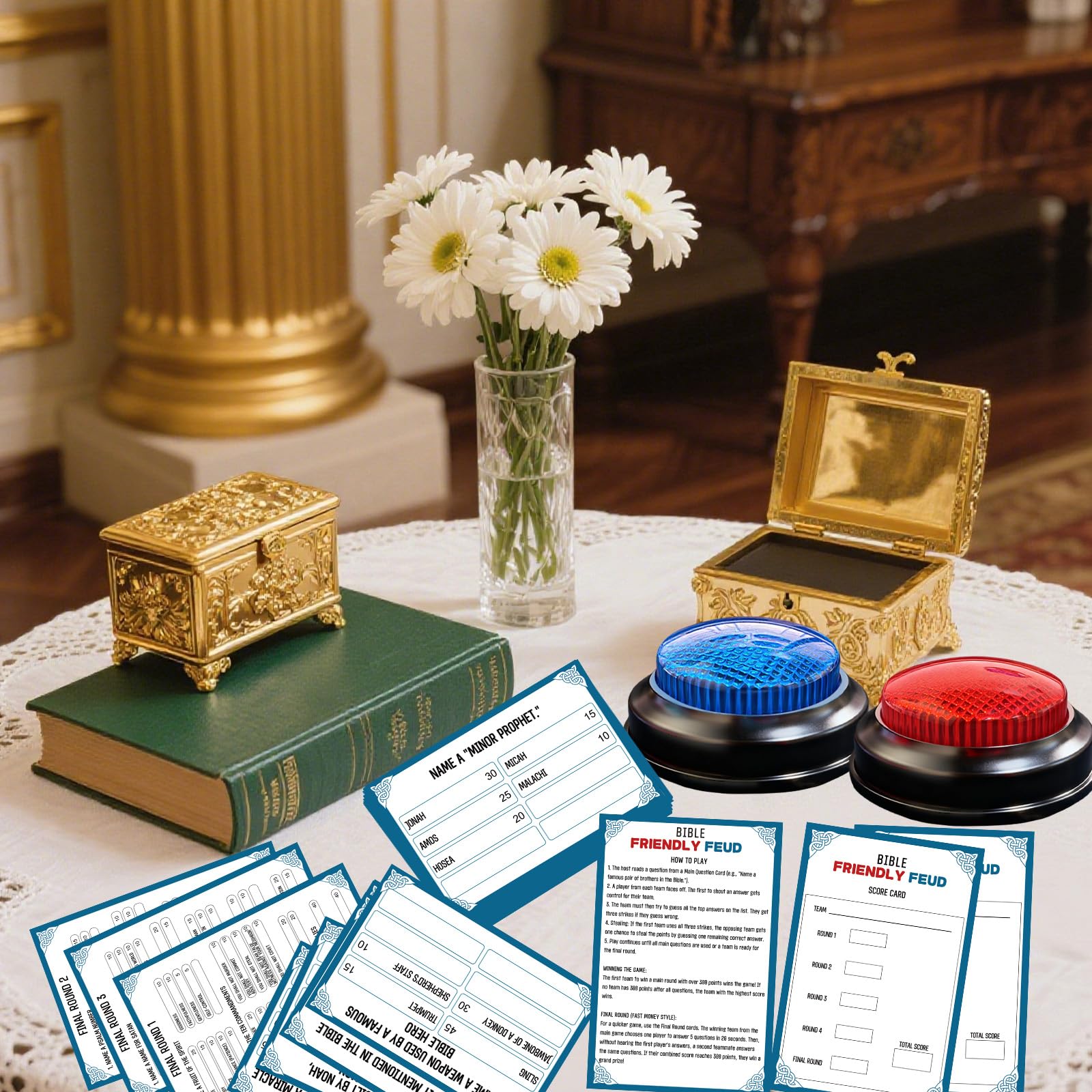 IIDEA Bible Feud instruction card guides smooth, engaging gameplay.