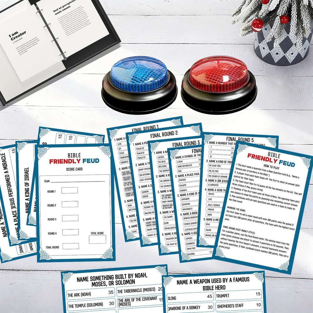 IIDEA Bible Feud scorecards help track team points during lively rounds.