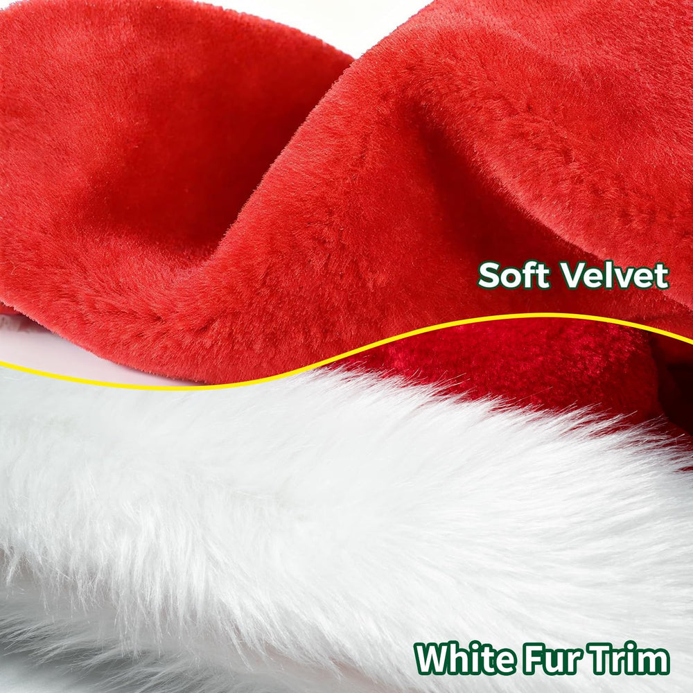 Iioscre Santa hat soft velvet close-up, durable for many holidays.