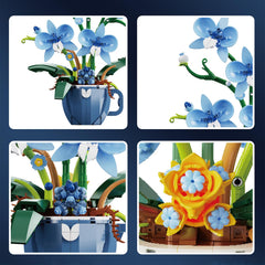 iixeal Blue Orchid Building Set completed model on a desk for decor