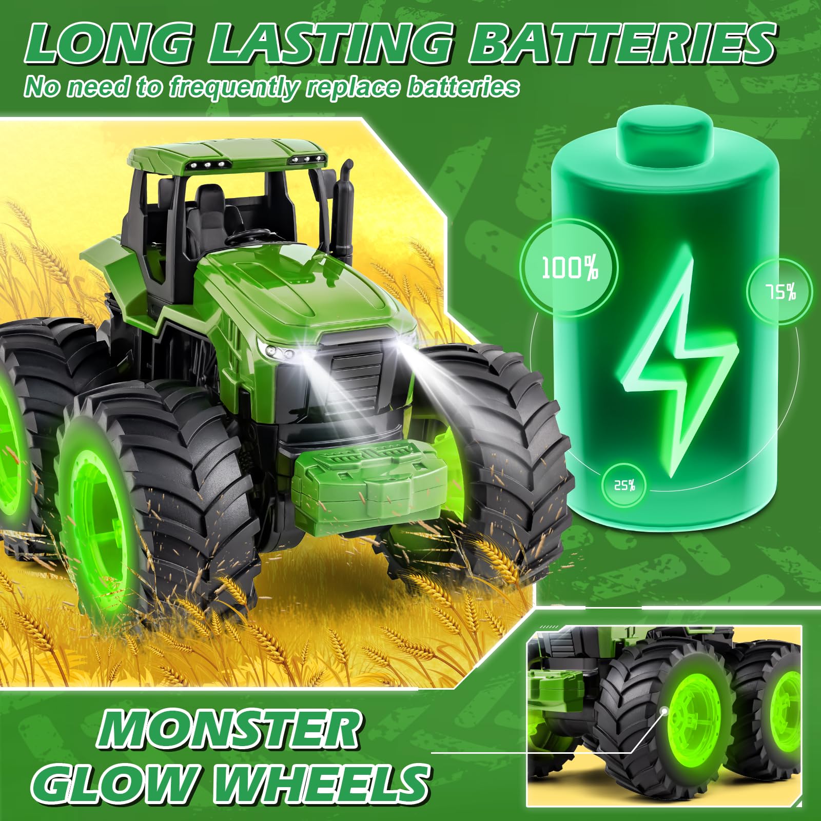 IJIGU RC tractor with 500mAh battery for longer play sessions.