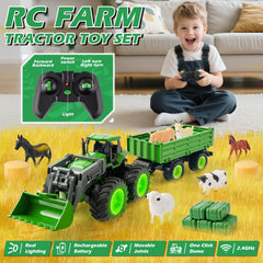 IJIGU RC tractor with detachable trailer enhances loading and unloading pretend chores.