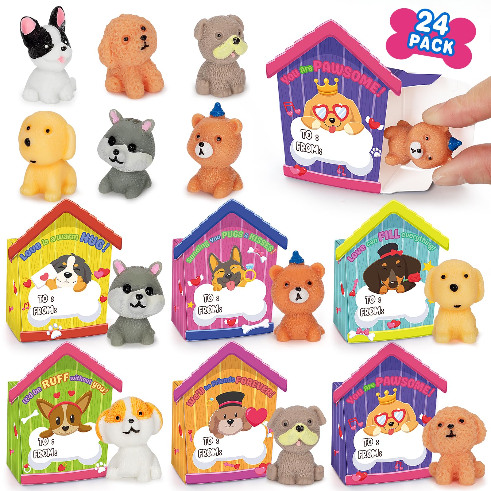 IJIGU dog house Valentine card flat with 3D reveal for classroom gifts